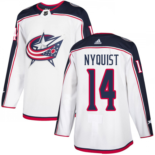 Adidas Blue Jackets #14 Gustav Nyquist White Road Authentic Stitched Youth NHL Jersey